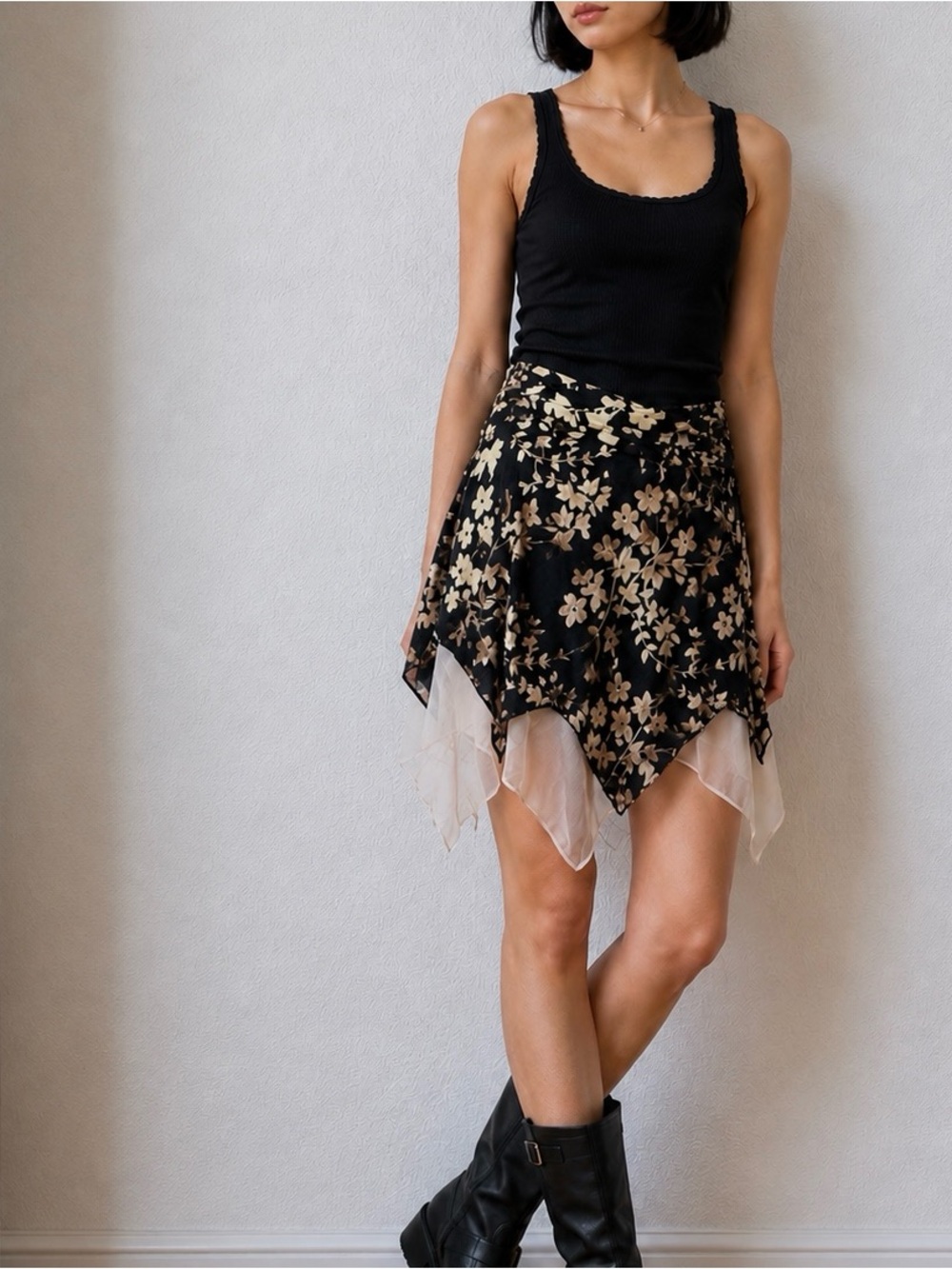 Vintage Y2K Fairycore Floral Handkerchief Layered Mini Skirt XS/S
